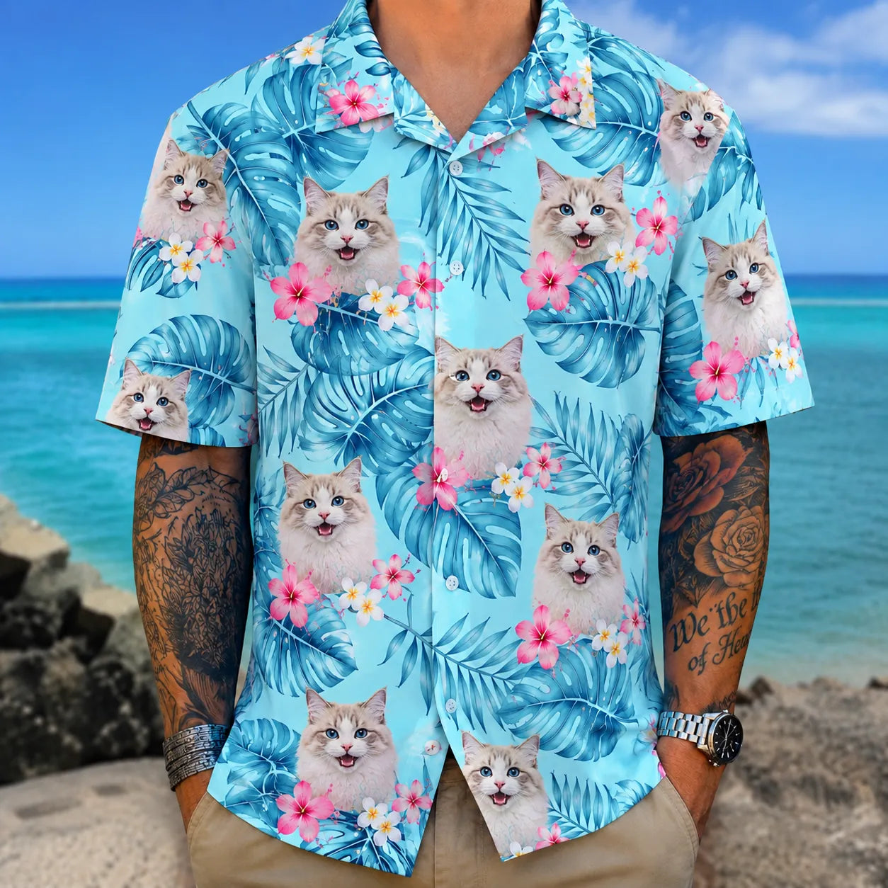 Custom Photo Tropical Style Cat Hawaii Shirt