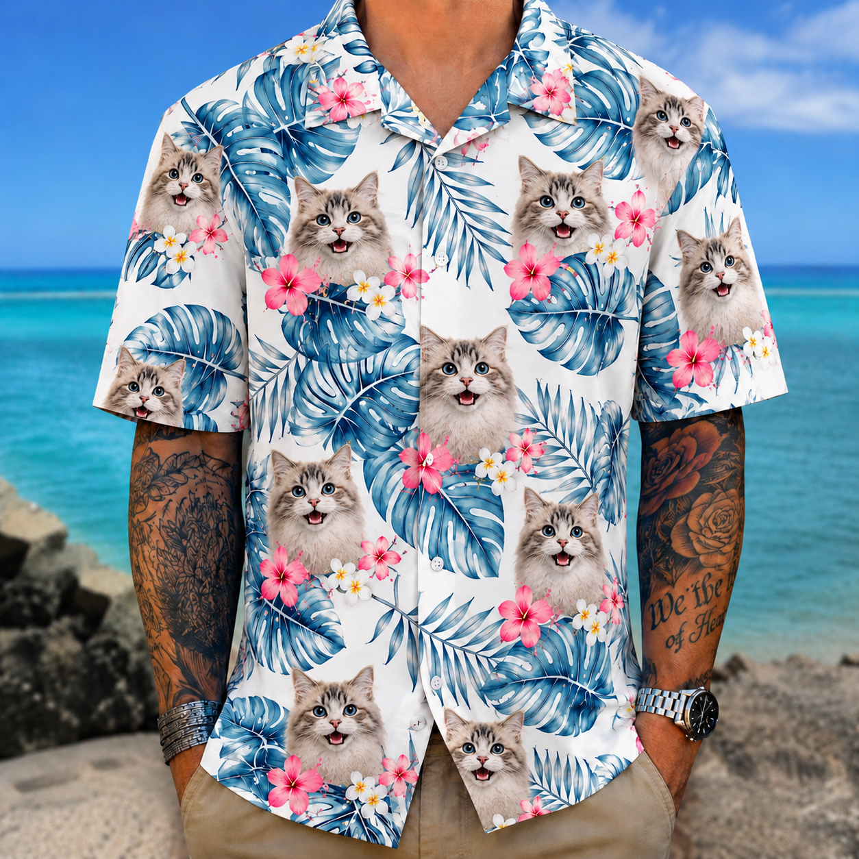 Custom Photo Tropical Style Cat Hawaii Shirt
